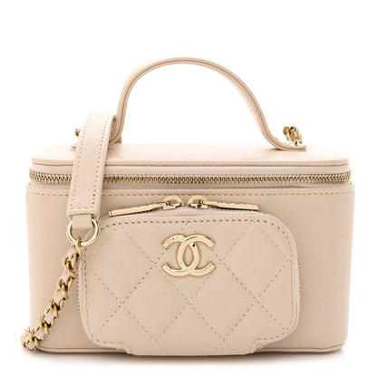 Chanel Caviar Quilted Top Handle Pocket Vanity Case Beige 1 of 10