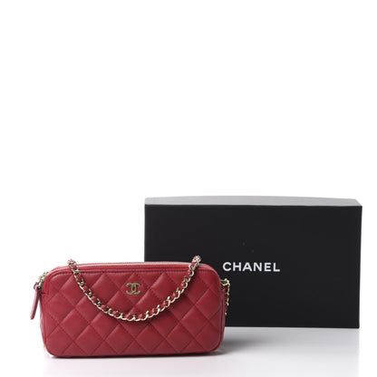 Chanel Lambskin Quilted Small Clutch With Chain Dark Pink 12 of 12