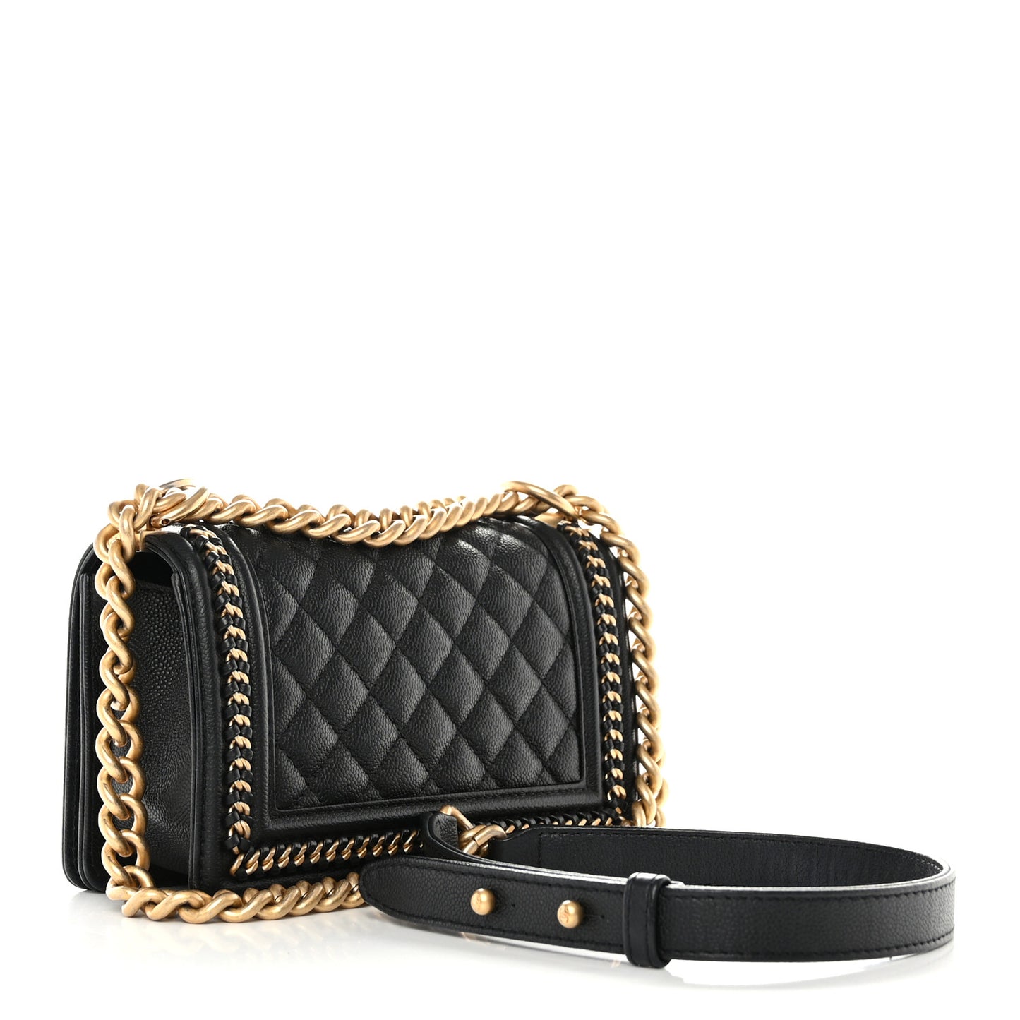 Caviar Quilted Small Chain Around Boy Flap Black