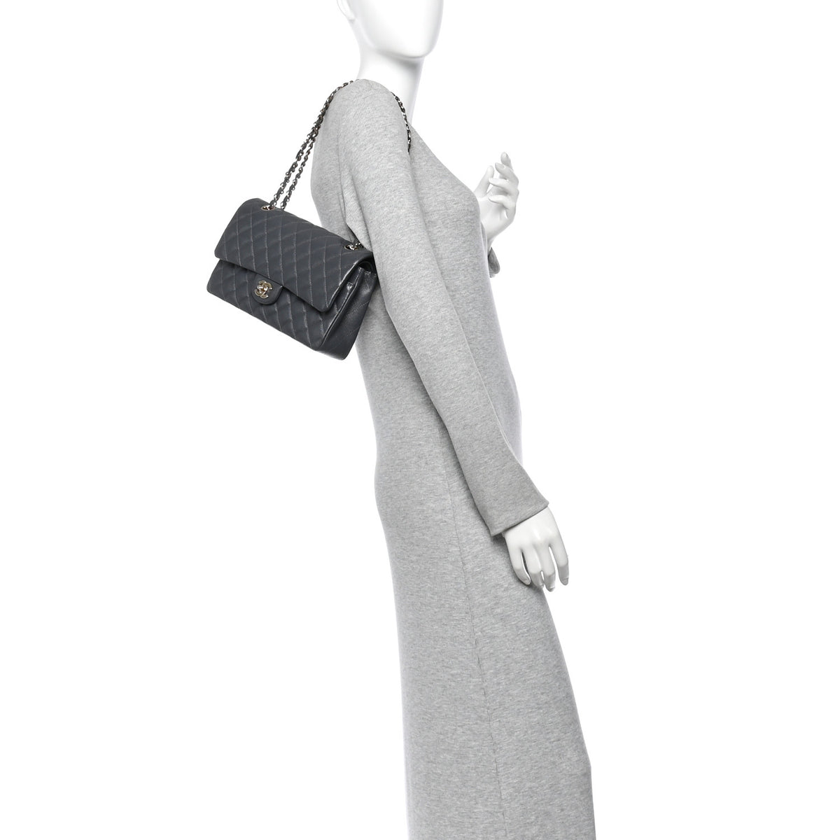 Chanel Caviar Quilted Medium Double Flap Dark Grey 2 of 10