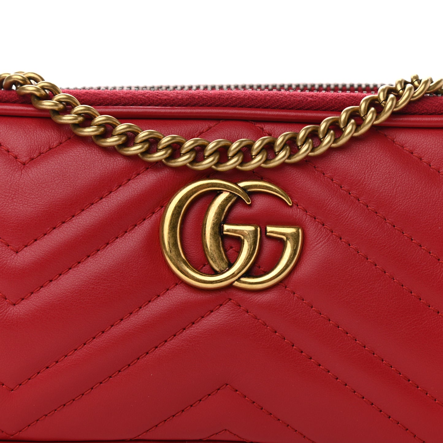 Calfskin Matelasse Mini GG Marmont Chain Crossbody Bag Hibiscus Red