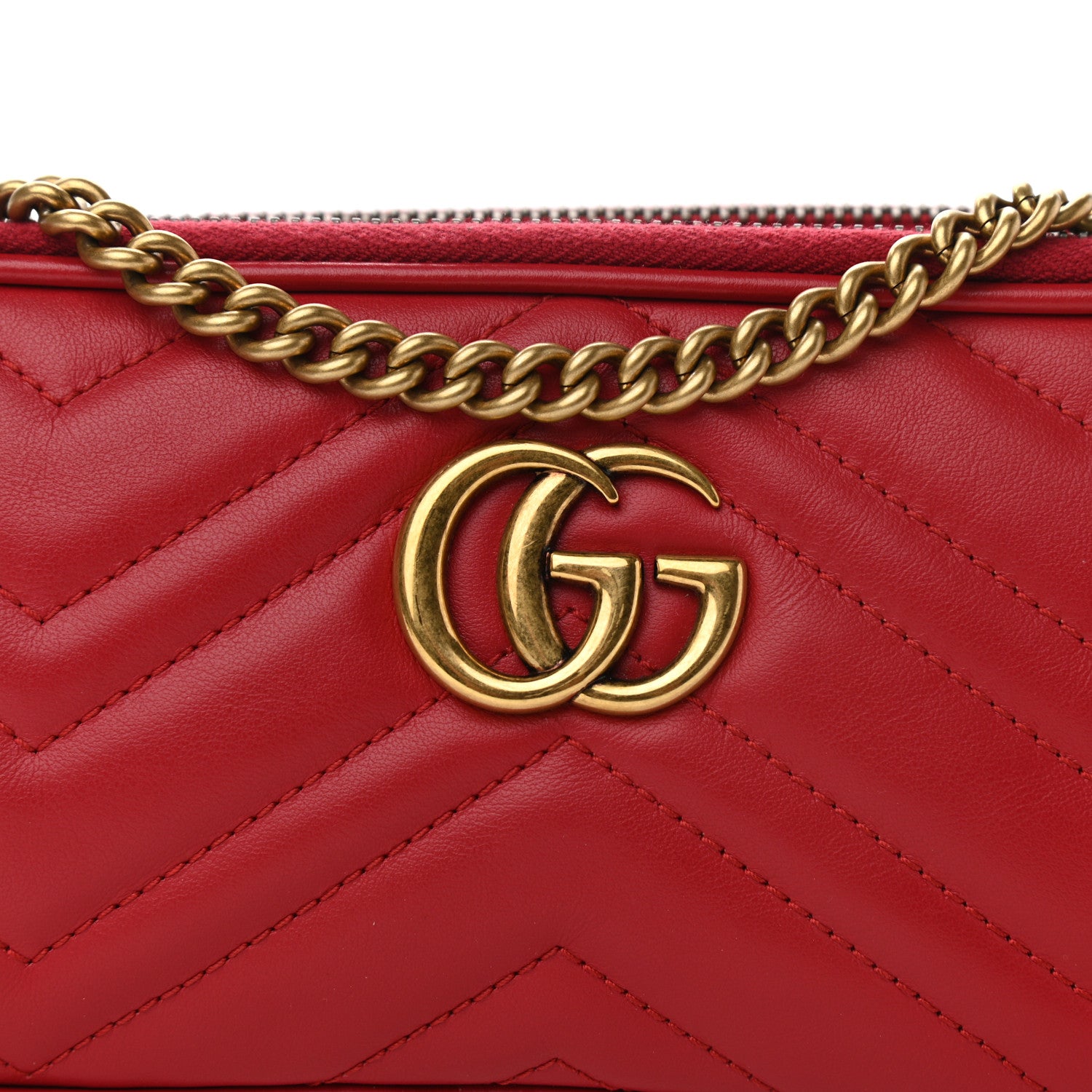 Gucci Calfskin Matelasse Mini GG Marmont Chain Crossbody Bag Hibiscus Red 10 of 16