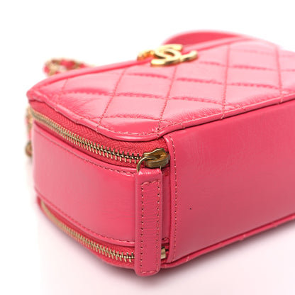 Chanel Crumpled Calfskin Quilted Mini Get Round Top Handle Vanity Case Pink 10 of 11