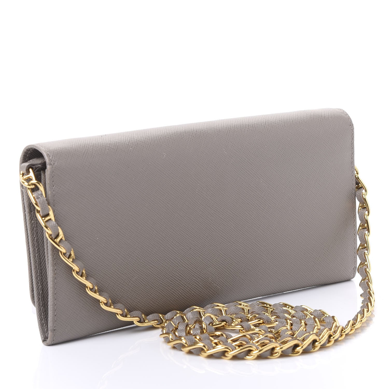 Prada Saffiano Metal Oro Chain Wallet Argilla 2 of 9