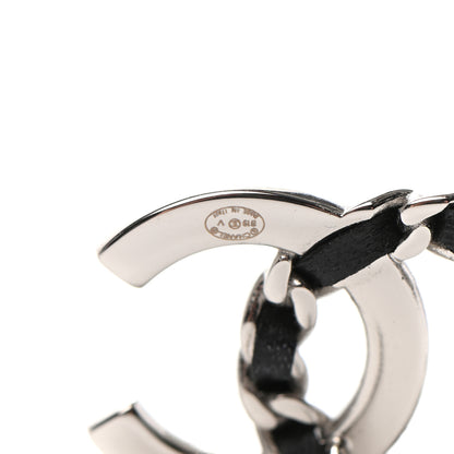 Chanel Crystal Baguette Lambskin Large CC Earrings Silver Black 6 of 6