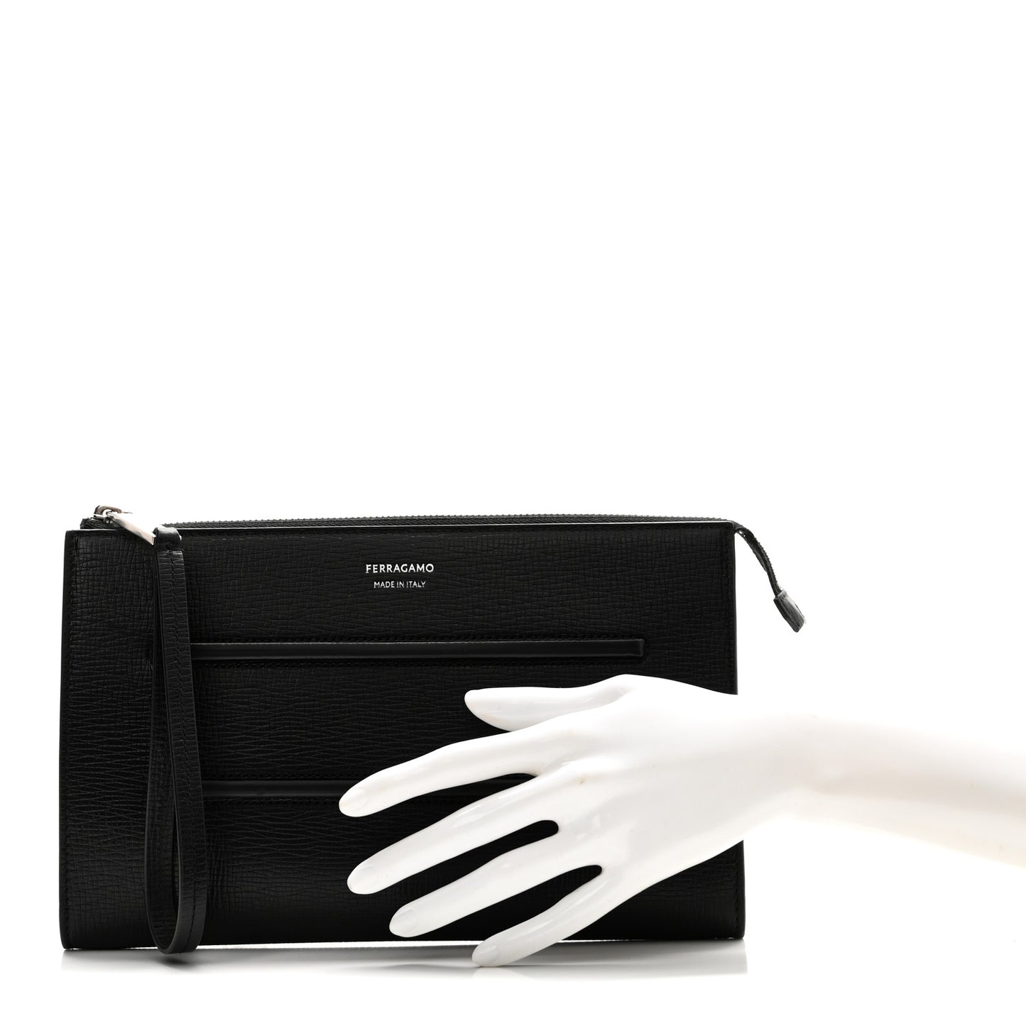 Hammered Calfskin New Revival Wristlet Clutch Black
