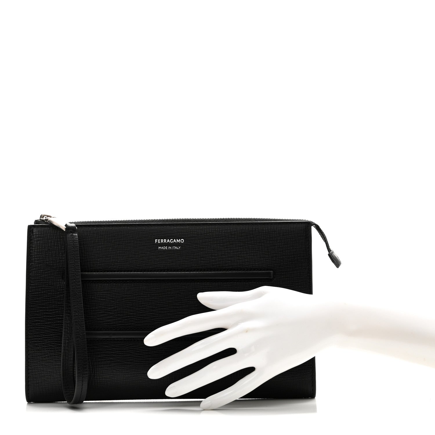 Salvatore Ferragamo Hammered Calfskin New Revival Wristlet Clutch Black 2 of 8