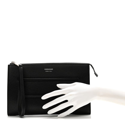 Salvatore Ferragamo Hammered Calfskin New Revival Wristlet Clutch Black 2 of 8