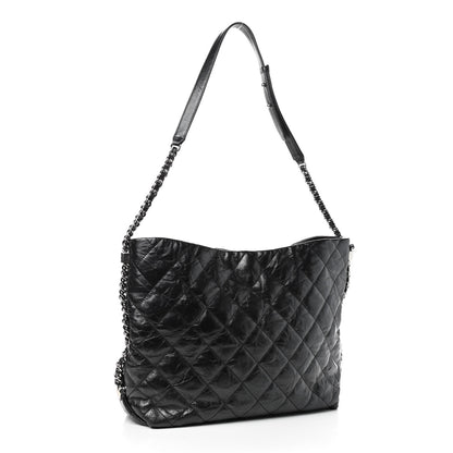 Chanel Metallic Crackled Calfskin Quilted Medium Big Bang Hobo Black 2 of 8