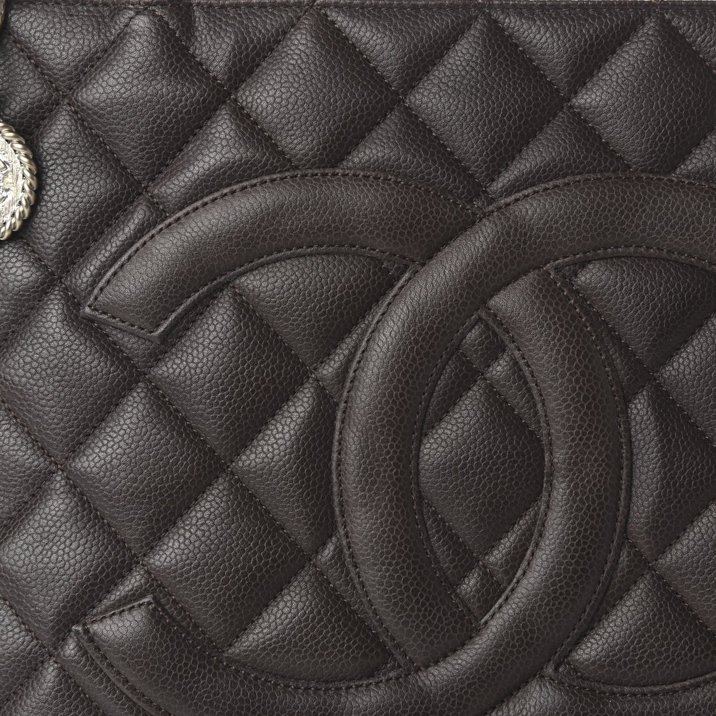 Caviar Quilted Medallion Tote Dark Brown