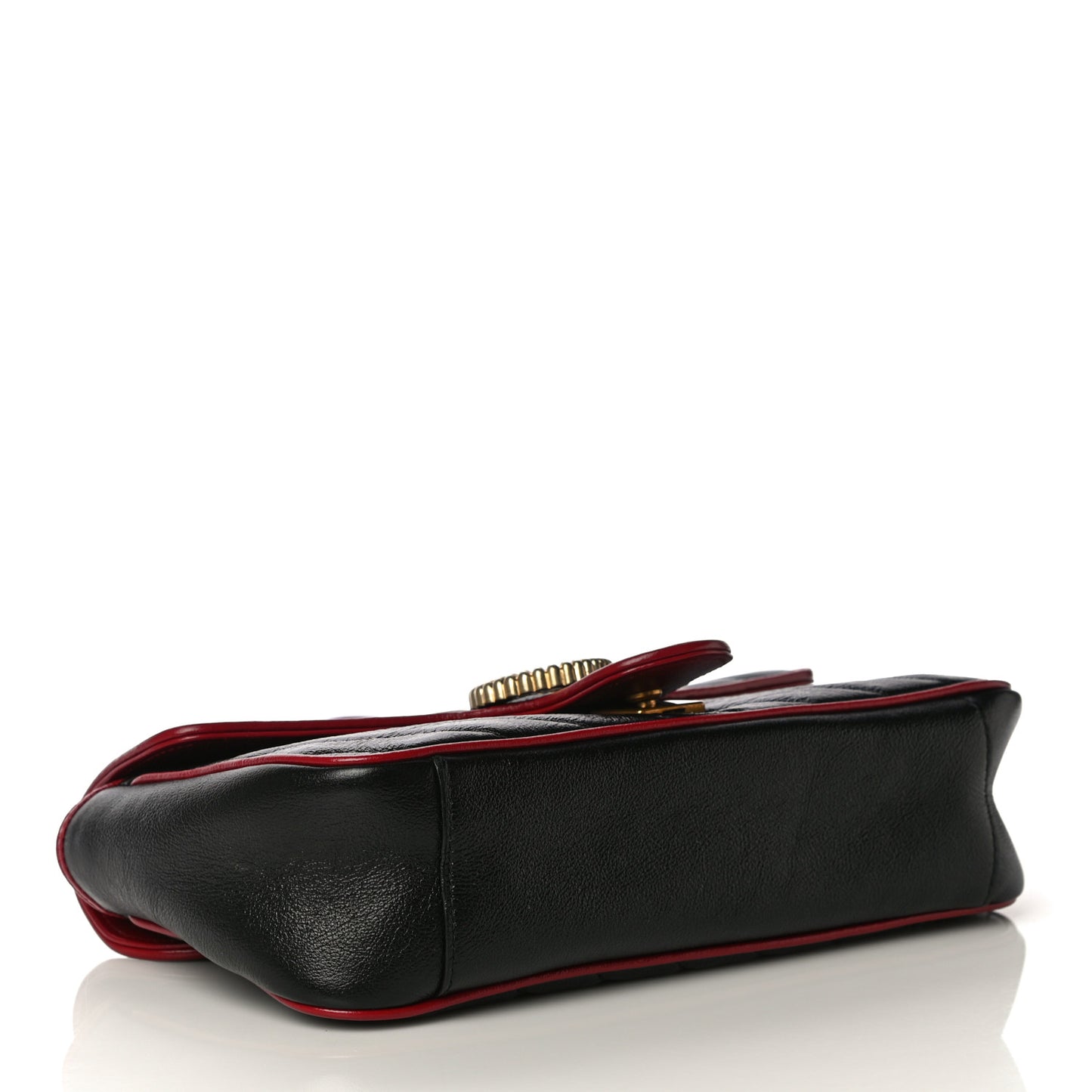 Vintage Effect Calfskin Matelasse Diagonal Small Torchon GG Marmont Shoulder Bag Black Romantic Cherry