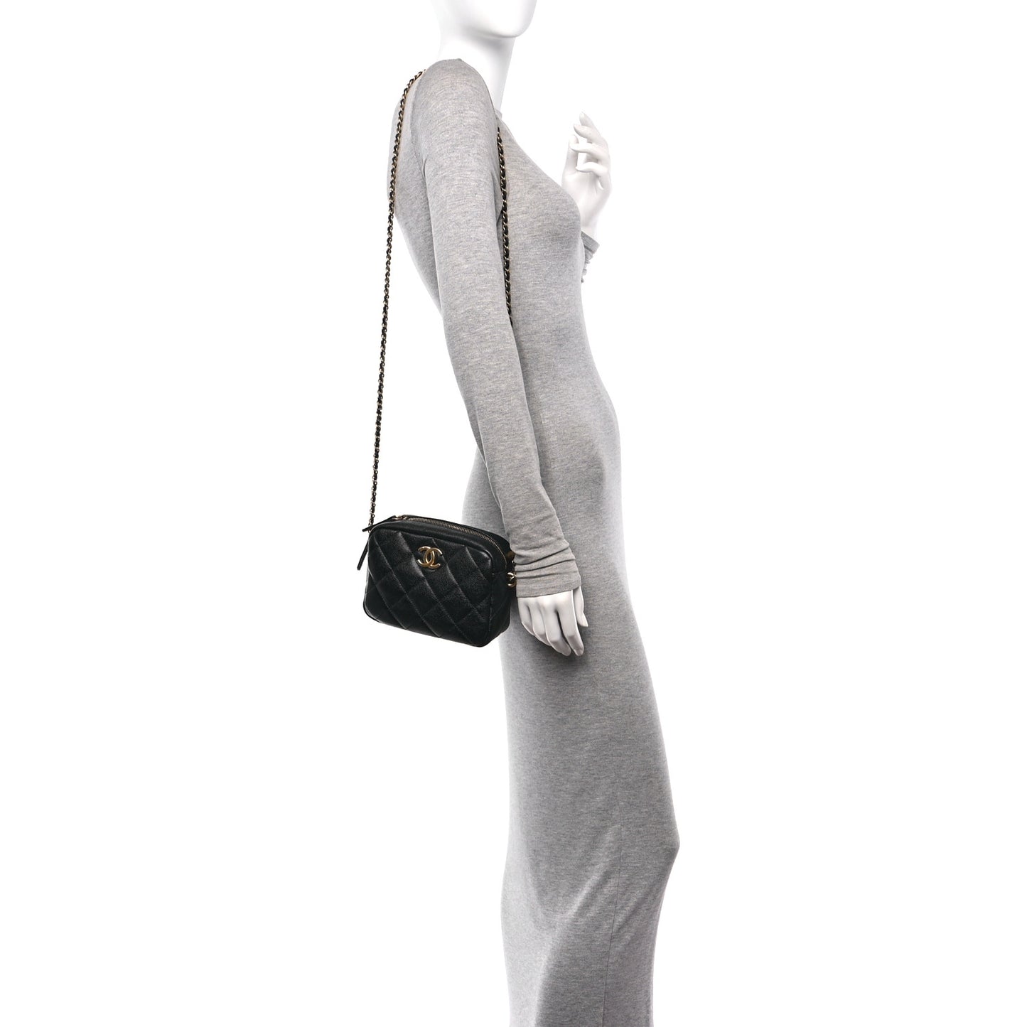 Iridescent Caviar Quilted Chain Melody Camera Bag Dark Blue