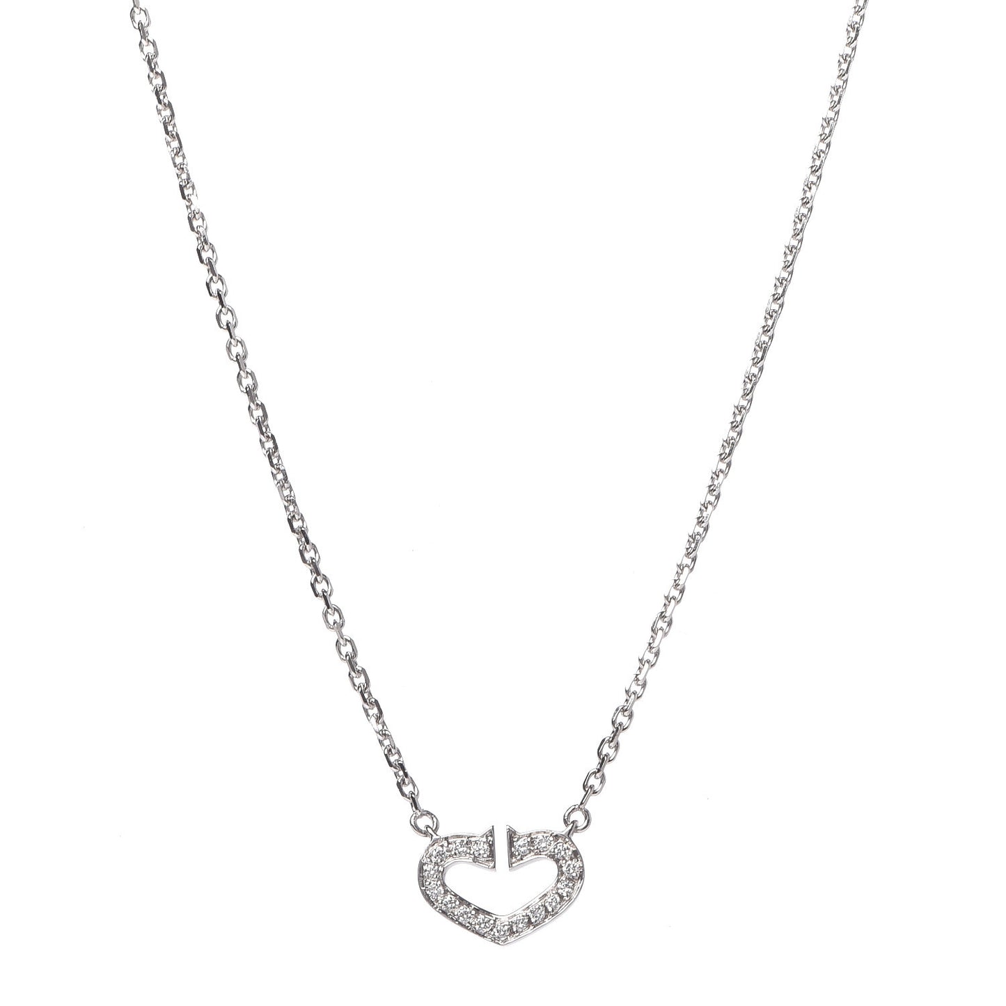 18K White Gold Diamond Small Hearts and Symbols Pendant Necklace