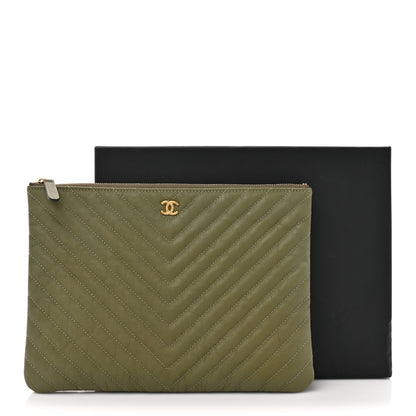 Chanel Calfskin Chevron Quilted Medium Cosmetic Case Khaki 8 of 8