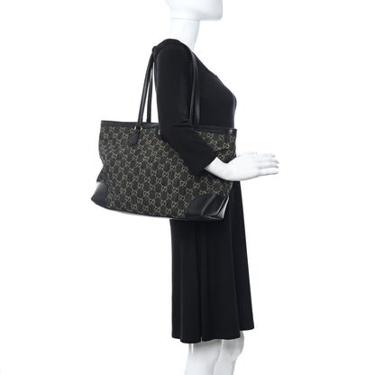 Gucci Jacquard Black Denim GG Monogram Medium Ophidia Shopping Tote Black Ivory 3 of 9