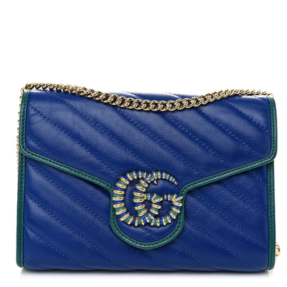 Gucci Azalea Calfskin Enamel Matelasse Diagonal Torchon GG Marmont Chain Wallet Imperial Blue Pavone 1 of 10