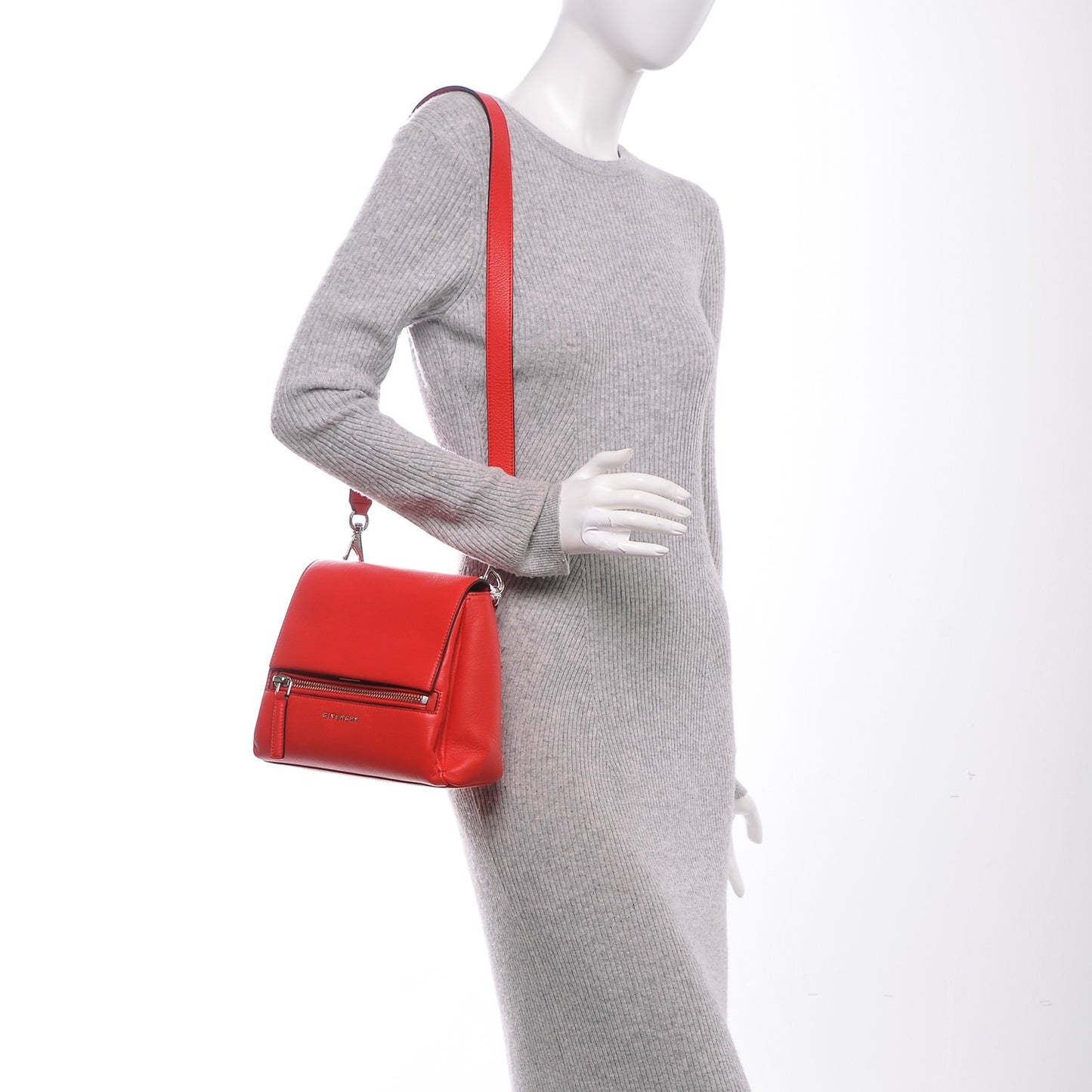 Waxy Grained Calfskin Mini Pandora Pure Flap Bag Red
