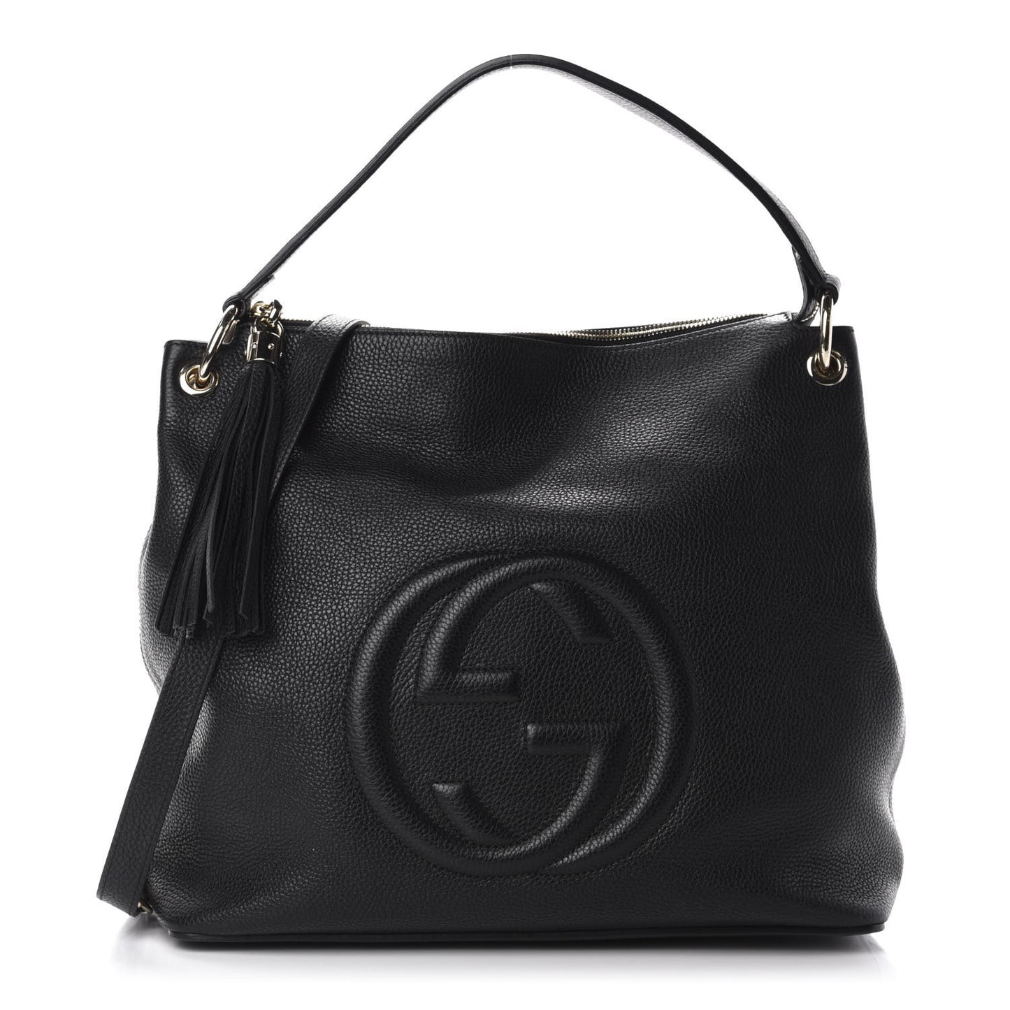 Pebbled Calfskin Large Soho Hobo Black
