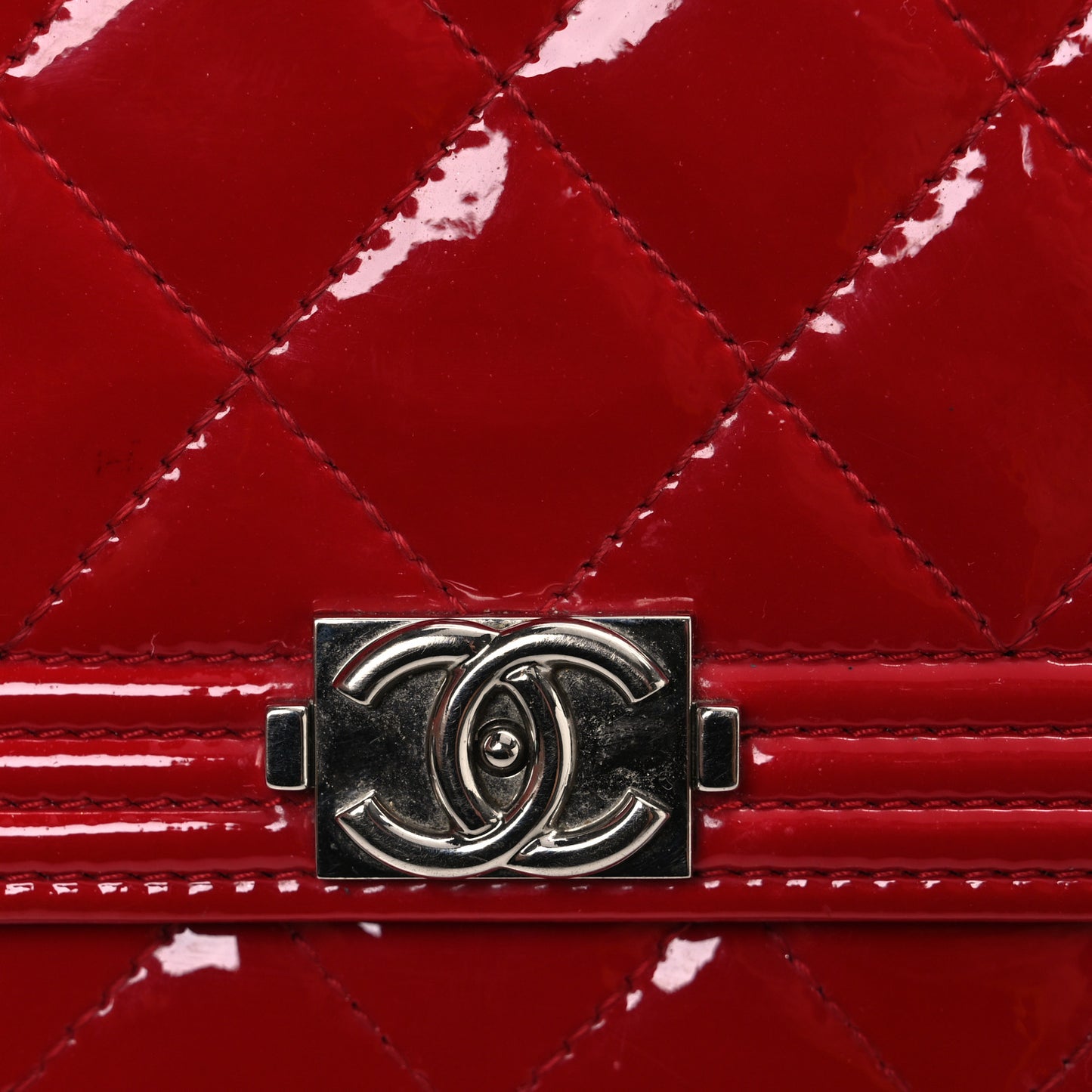 Patent Calfskin Quilted Boy Wallet On Chain WOC Red