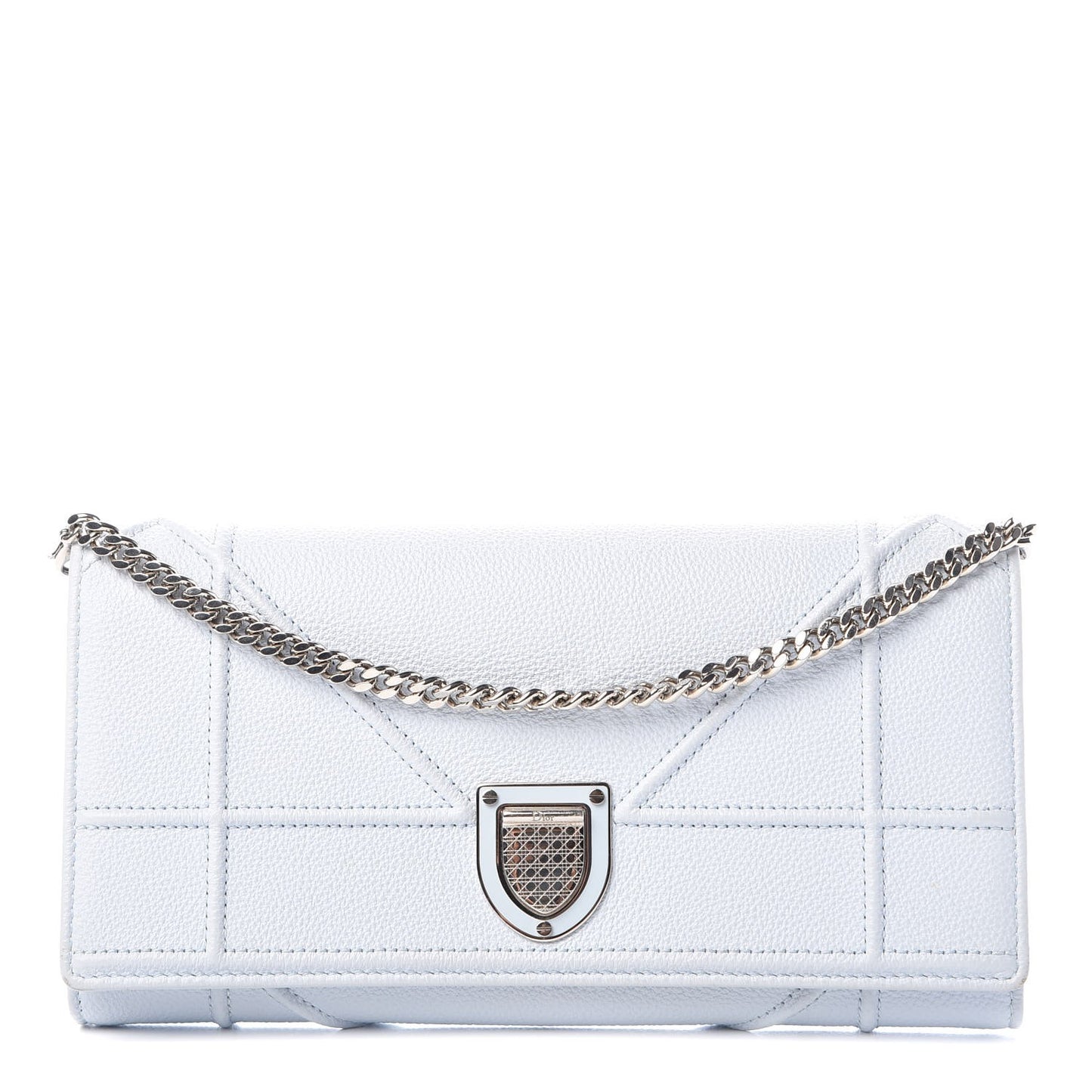 Grained Calfskin Diorama Croisiere Chain Wallet Light Blue