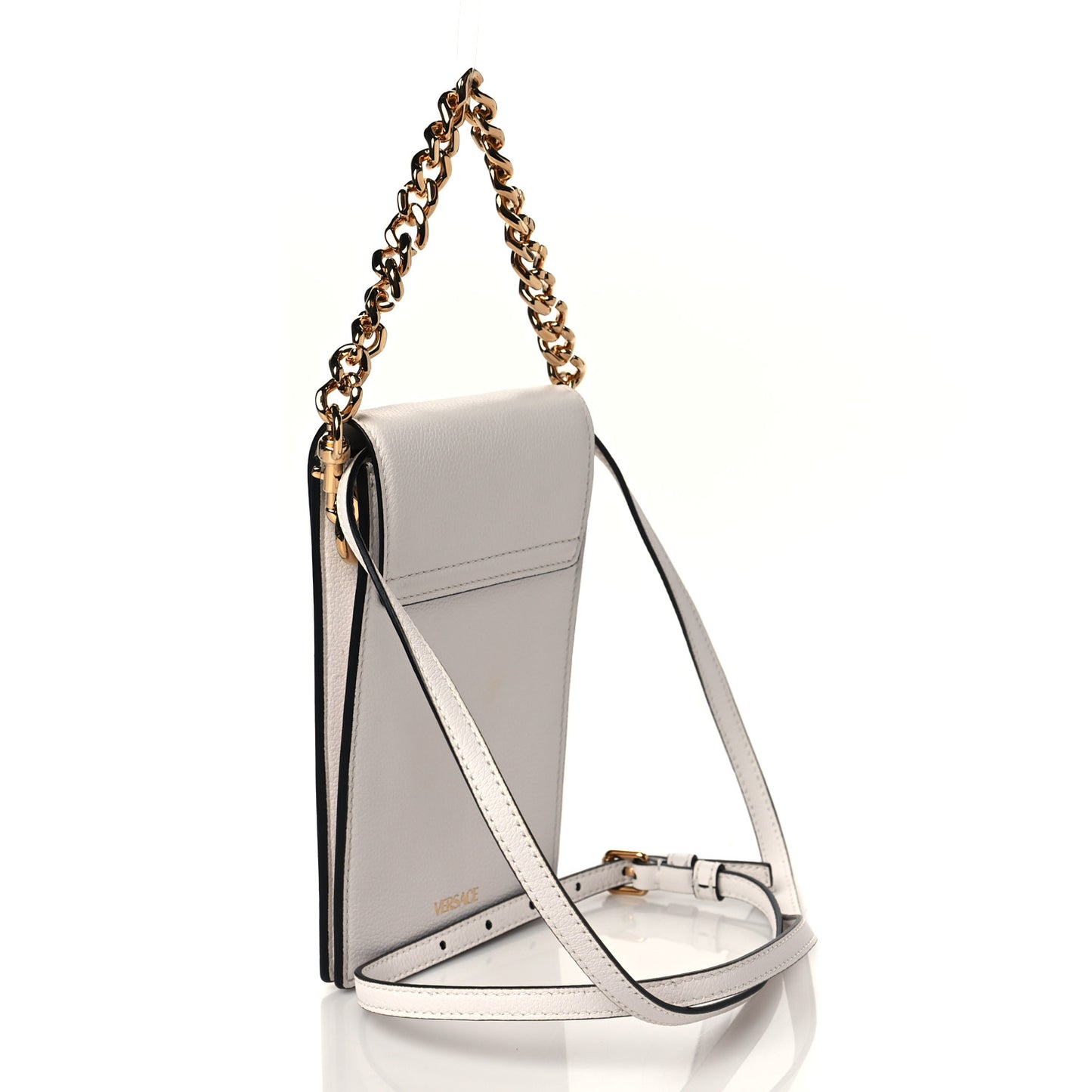 Calfskin La Medusa Chain Crossbody Phone Pouch White