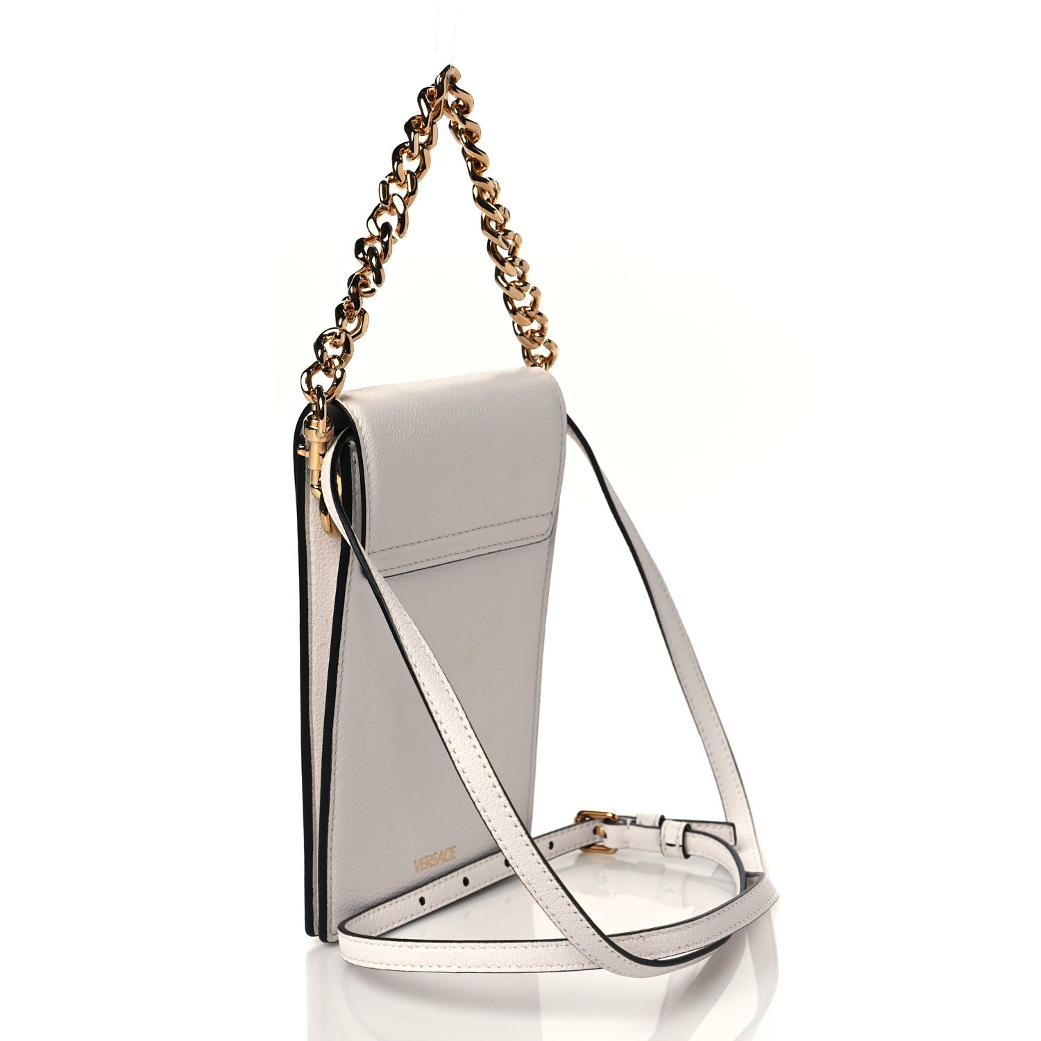 Versace Calfskin La Medusa Chain Crossbody Phone Pouch White 3 of 9