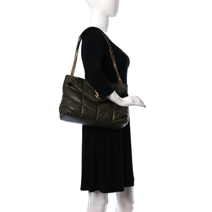 Saint Laurent Lambskin Quilted Medium Loulou Puffer Monogram Chain Satchel Seaweed Green 3 of 8