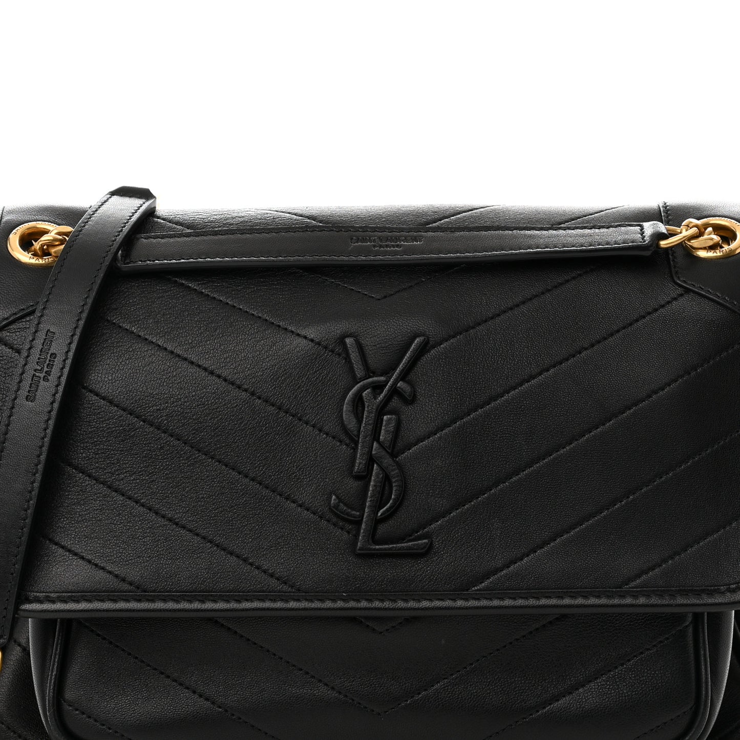 Lambskin Matelasse Monogram Medium Niki Chain Satchel Black
