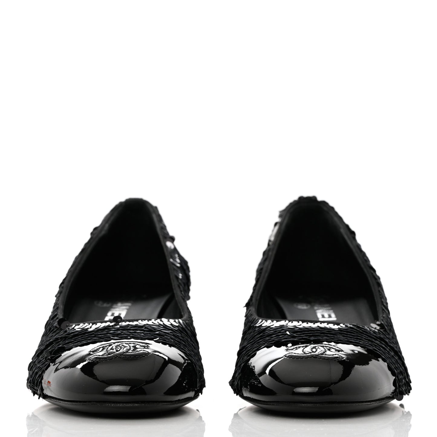 Sequin Patent Calfskin CC Pumps 40 Black Silver