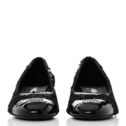 Chanel Sequin Patent Calfskin CC Pumps 40 Black Silver 2 of 10