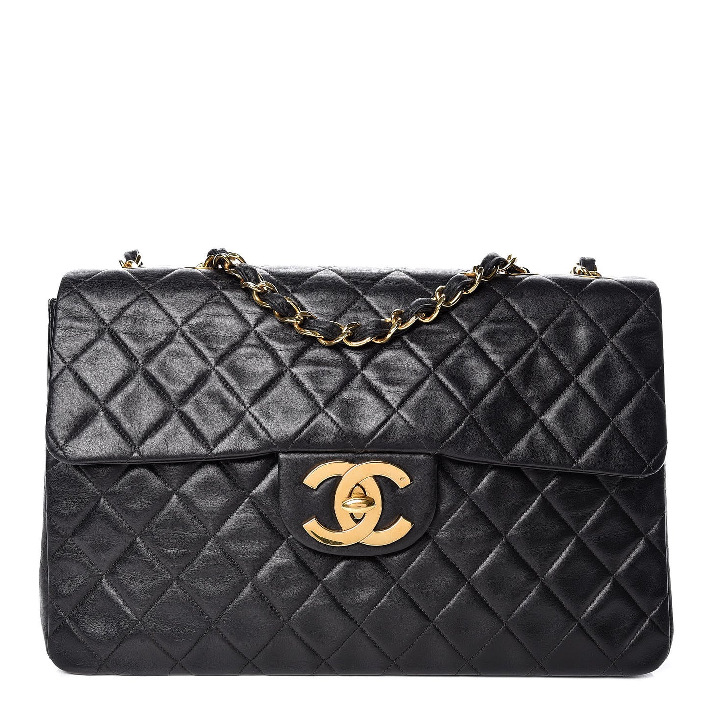 Lambskin Quilted XL Jumbo Single Flap Black