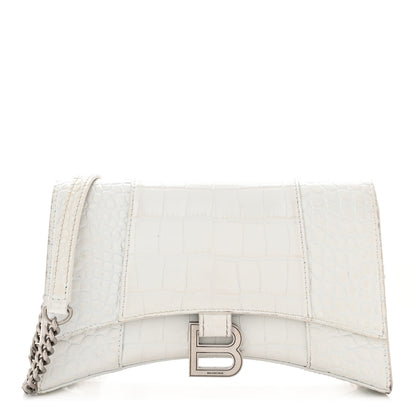 Balenciaga Shiny Calfskin Crocodile Embossed Small Hourglass Evening Chain Bag White 1 of 16
