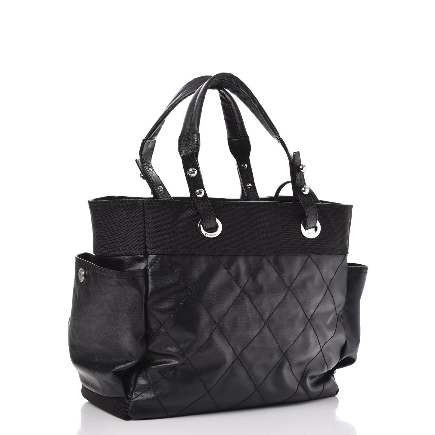 Coated Canvas Large Paris Biarritz Tote Black