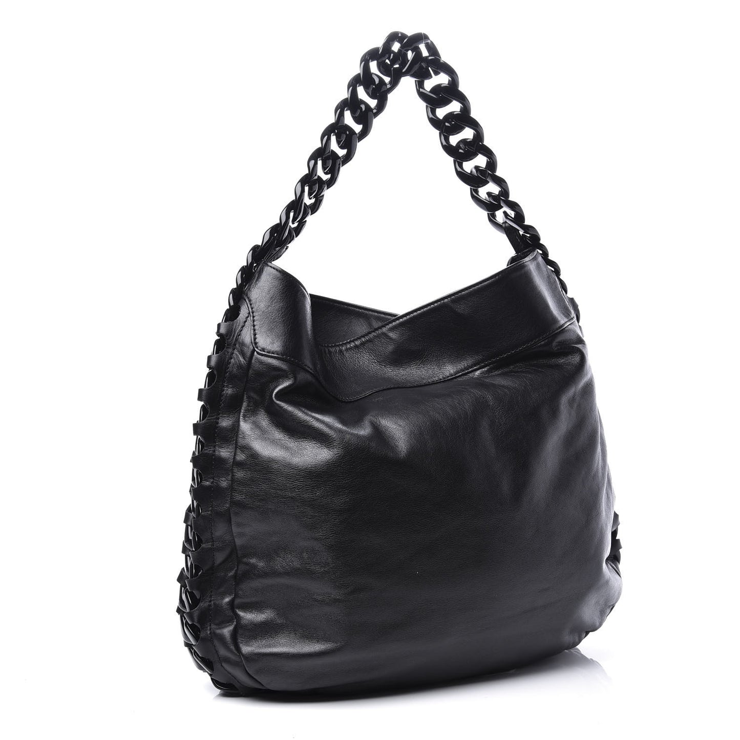 Calfskin Modern Chain Rhodoid Hobo Black