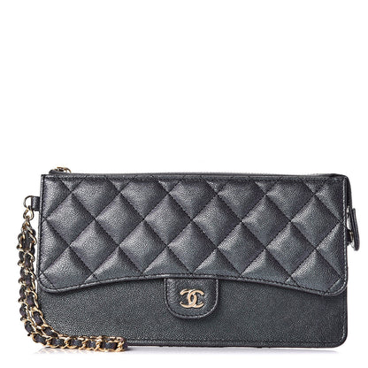 Chanel Iridescent Caviar Quilted Classic Pouch With Handle Black 1 of 10