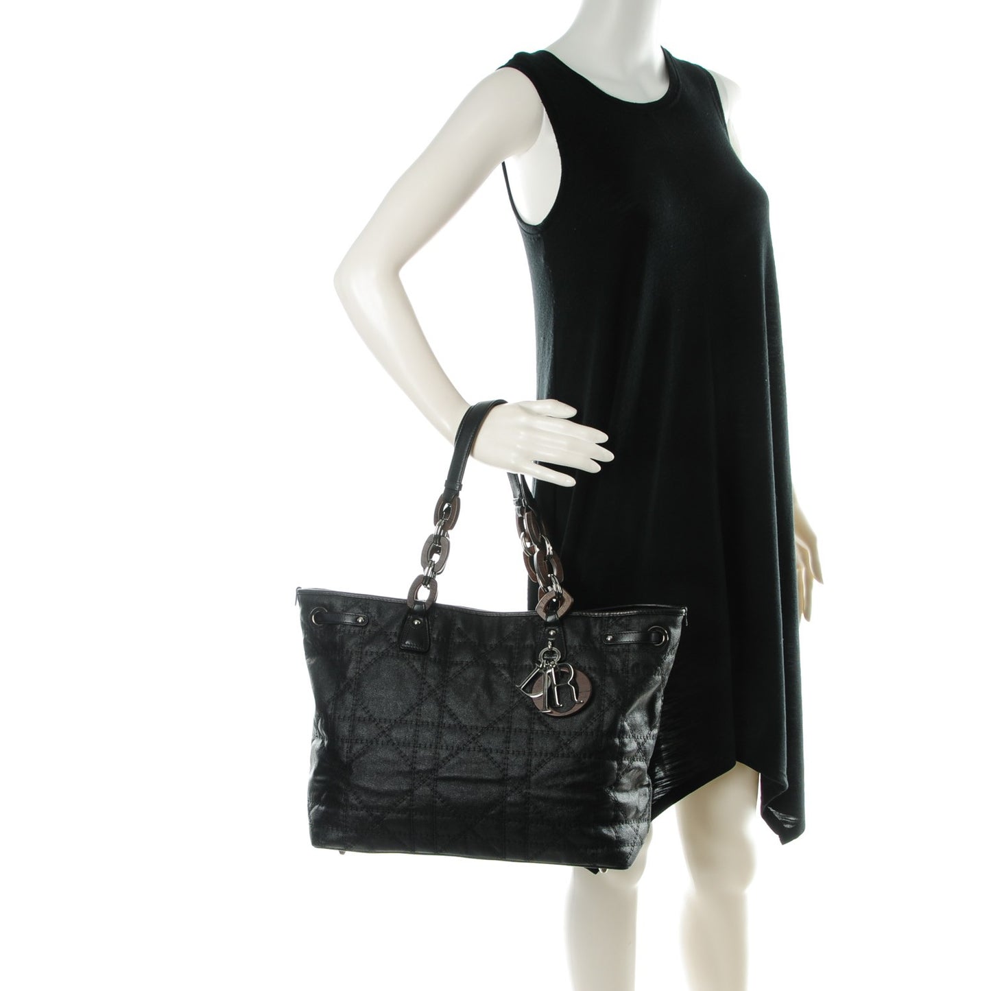 Coated Canvas Cannage Large Panarea Wood Tote Black