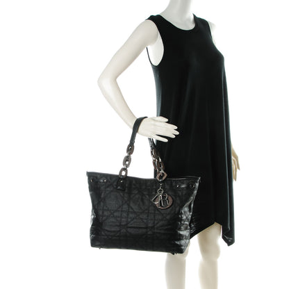 Christian Dior Coated Canvas Cannage Large Panarea Wood Tote Black 2 of 9