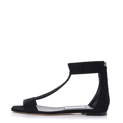 Jimmy Choo Suede Bethel Flat Sandals 37.5 Black 1 of 9