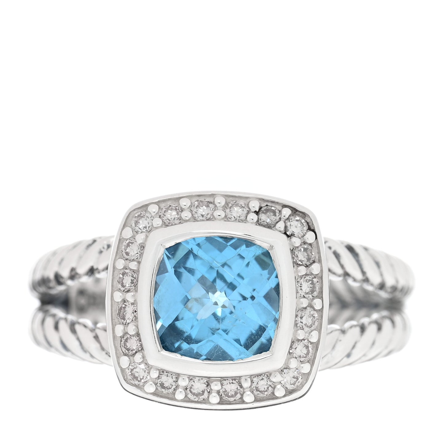 Sterling Silver Diamond Blue Topaz 7mm Petite Albion Ring 52 6