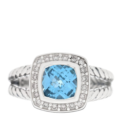 David Yurman Sterling Silver Diamond Blue Topaz 7mm Petite Albion Ring 52 6 1 of 4