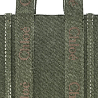 Chloe Linen Medium Woody Tote Wide Forest 8 of 10