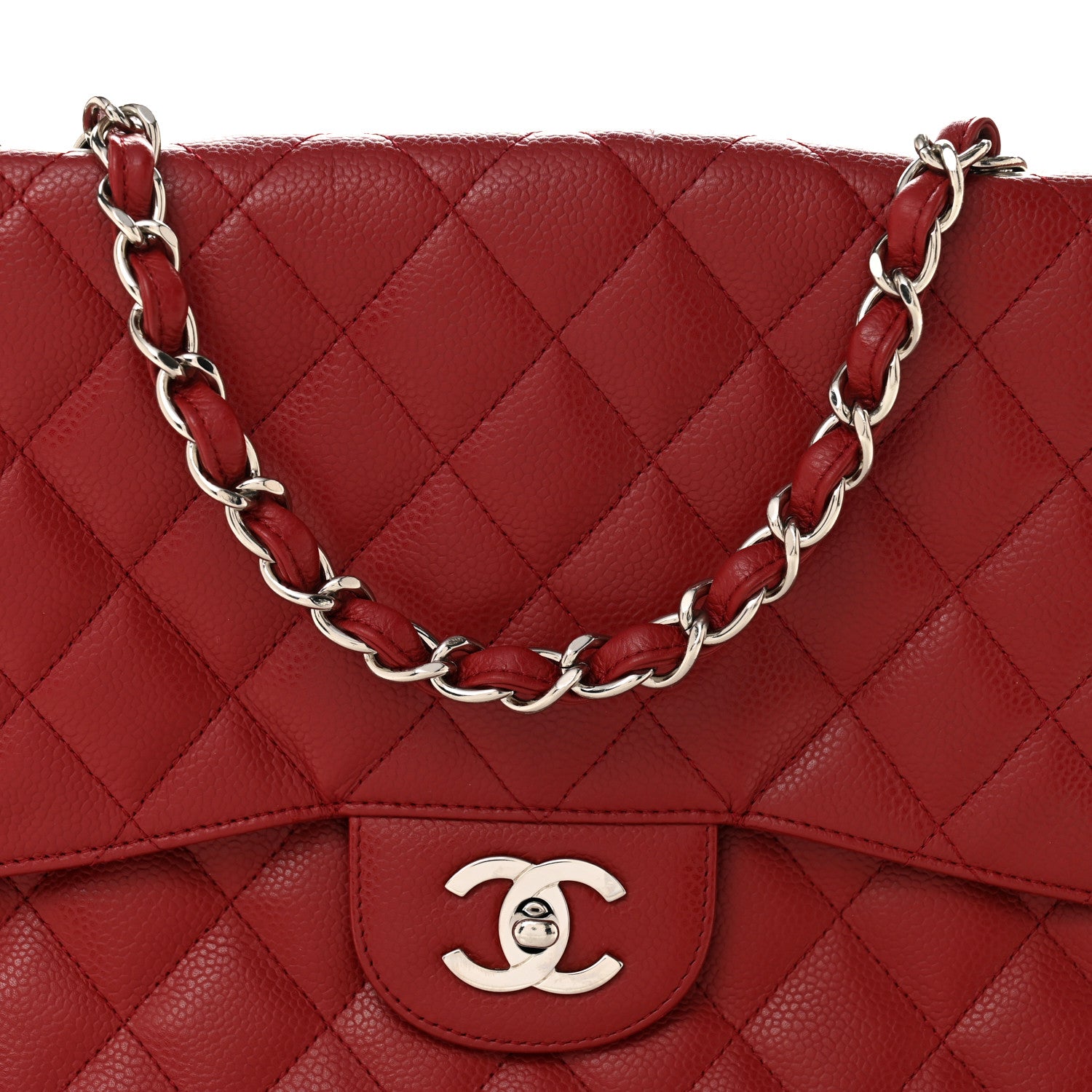 Chanel Caviar Quilted Jumbo Single Flap Dark Red 8 of 14
