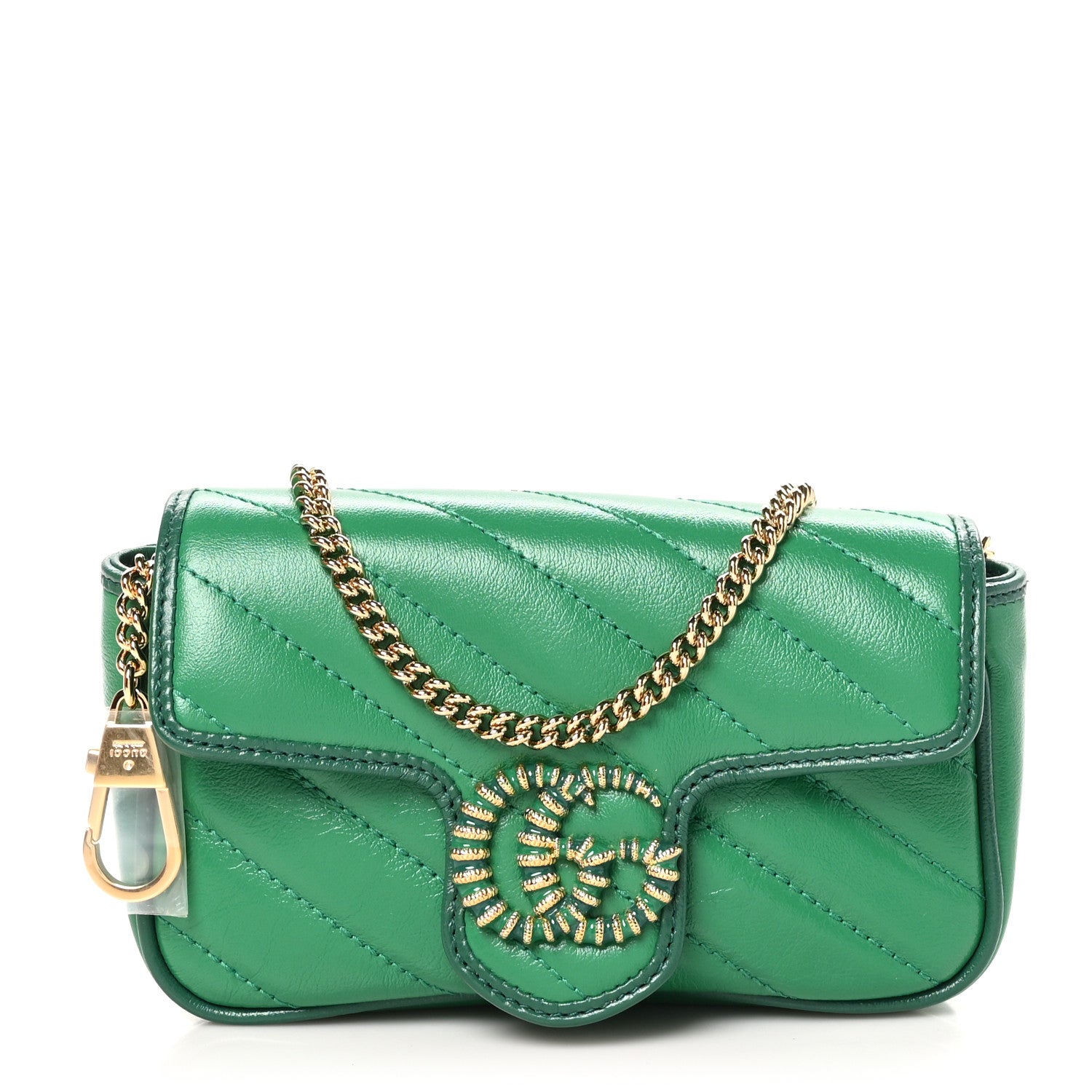 Gucci Azalea Calfskin Enamel Matelasse Diagonal Super Mini Torchon GG Marmont Shoulder Bag New Shamarock Emerald 1 of 10