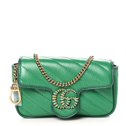 Gucci Azalea Calfskin Enamel Matelasse Diagonal Super Mini Torchon GG Marmont Shoulder Bag New Shamarock Emerald 1 of 10