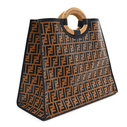 Fendi Vitello Century Wicker FF Embossed Large Runaway Shopper Tote Tobacco Black 3 of 12