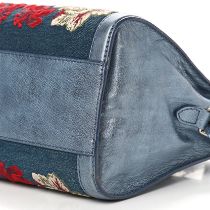 Alexander McQueen Denim Floral Embroidered Small Skull Padlock Zip Around Tote Blue Multicolor 8 of 8