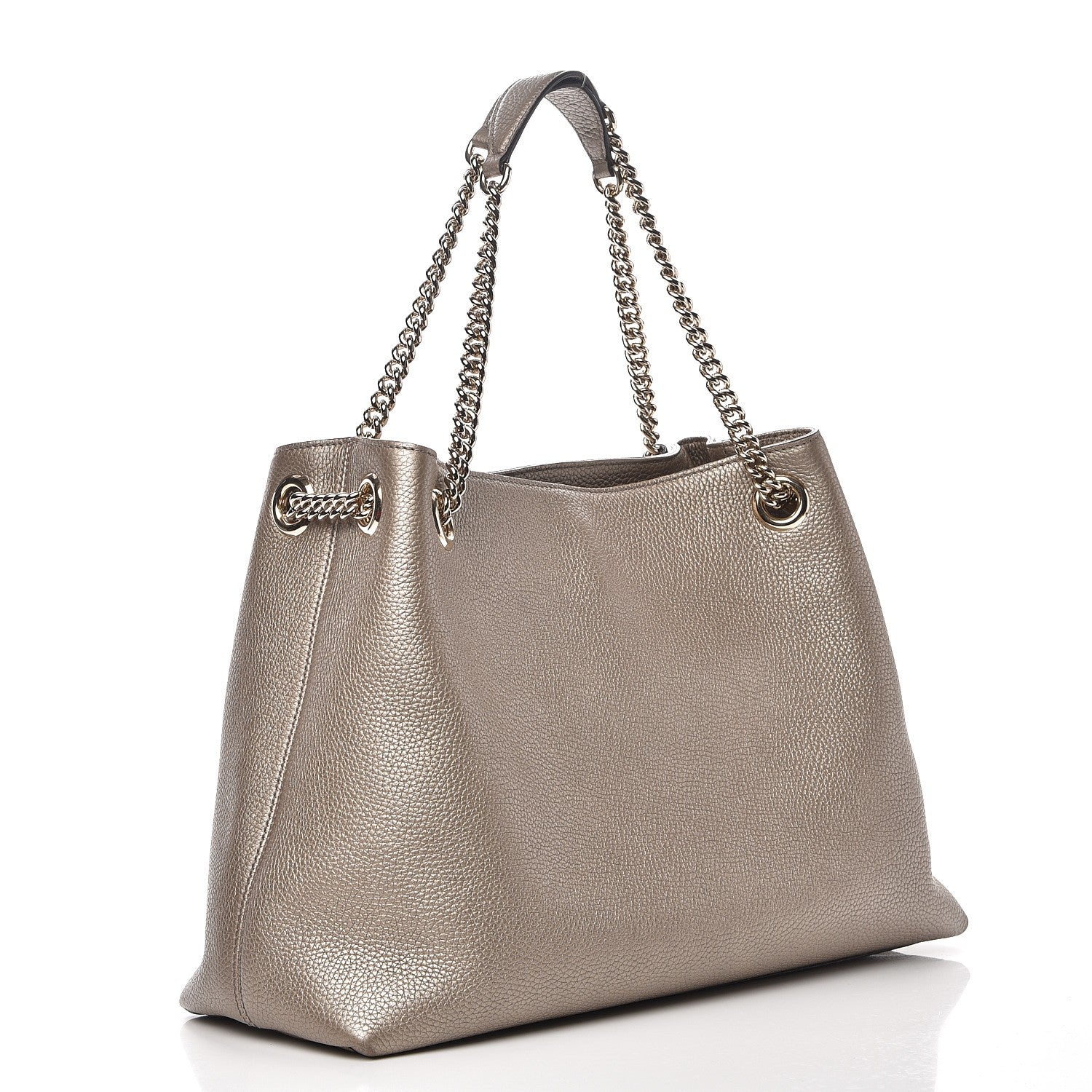 Gucci Metallic Pebbled Calfskin Medium Soho Chain Shoulder Bag Golden Beige 5 of 16