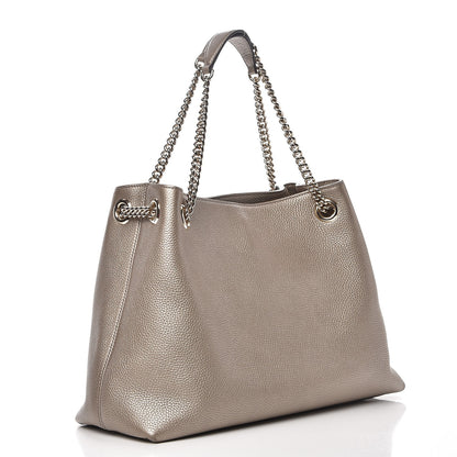 Gucci Metallic Pebbled Calfskin Medium Soho Chain Shoulder Bag Golden Beige 5 of 16