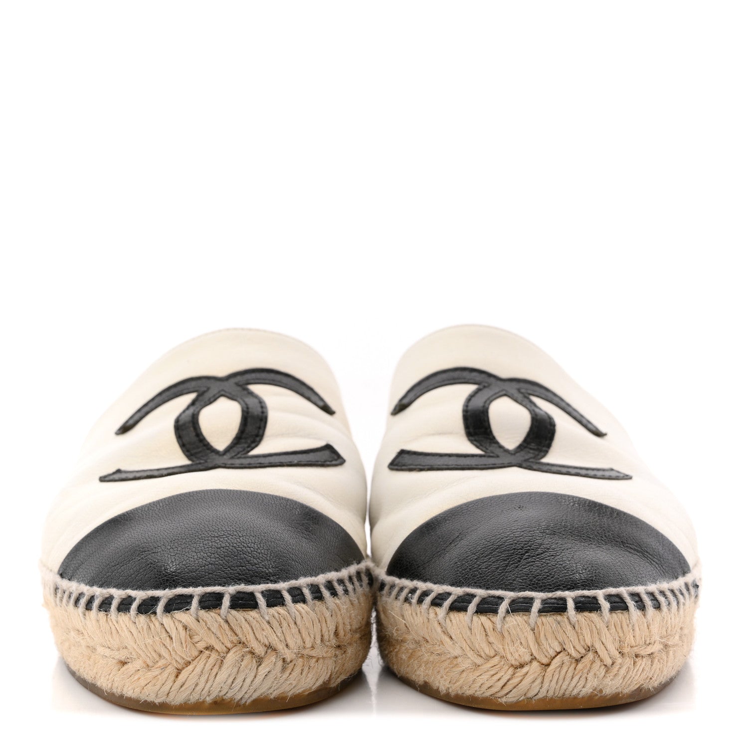Chanel Iridescent Goatskin CC Espadrille Mules 38 Ivory Black 3 of 12