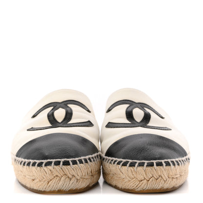 Chanel Iridescent Goatskin CC Espadrille Mules 38 Ivory Black 3 of 12
